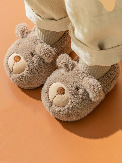 Babyslofjes van pluche met beertje en oortjes op de neus en zachte zool - beeld 4