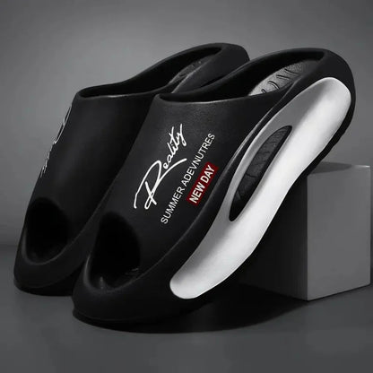 Badslippers van EVA met golvend voetbed in contrastkleur en dikke zool - zwart / wit