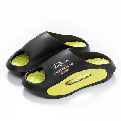 Badslippers van EVA met golvend voetbed in contrastkleur en dikke zool - zwart / groen