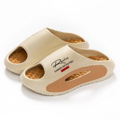 Badslippers van EVA met golvend voetbed in contrastkleur en dikke zool - beige / bruin