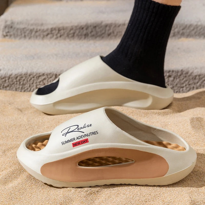Badslippers van EVA met golvend voetbed in contrastkleur en dikke zool - beeld 2