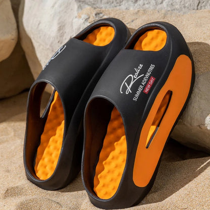 Badslippers van EVA met golvend voetbed in contrastkleur en dikke zool - beeld 3