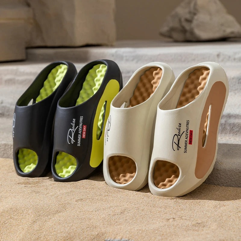 Badslippers van EVA met golvend voetbed in contrastkleur en dikke zool - beeld 4
