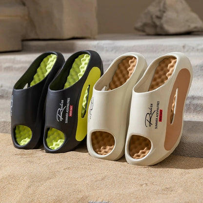 Badslippers van EVA met golvend voetbed in contrastkleur en dikke zool - beeld 4