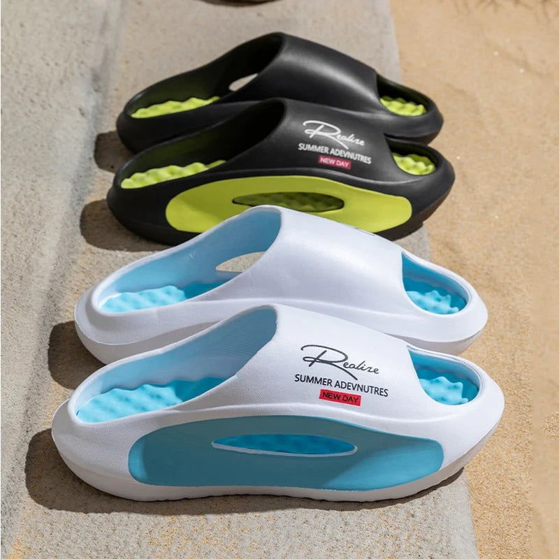 Badslippers van EVA met golvend voetbed in contrastkleur en dikke zool - beeld 5