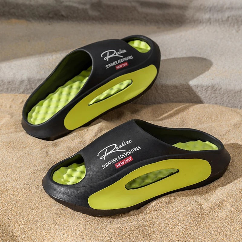 Badslippers van EVA met golvend voetbed in contrastkleur en dikke zool - beeld 6