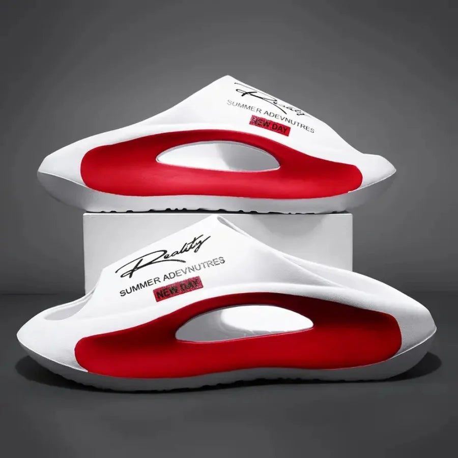 Badslippers van EVA met golvend voetbed in contrastkleur en dikke zool - beeld 7