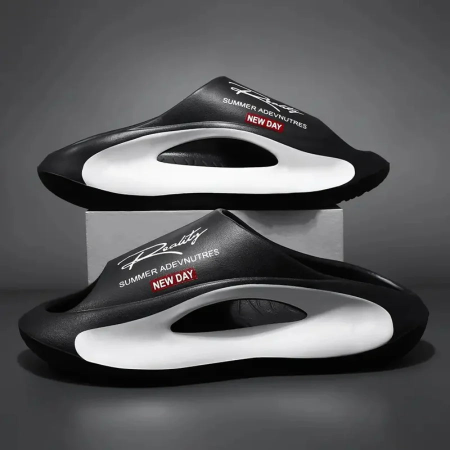 Badslippers van EVA met golvend voetbed in contrastkleur en dikke zool - beeld 9