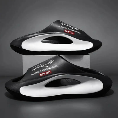Badslippers van EVA met golvend voetbed in contrastkleur en dikke zool - beeld 9