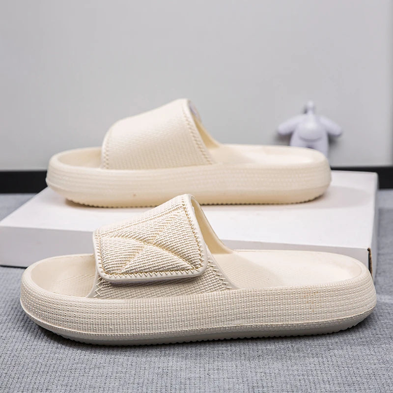 Badslippers met dikke EVA-zool en een brede band met klittenband - beige