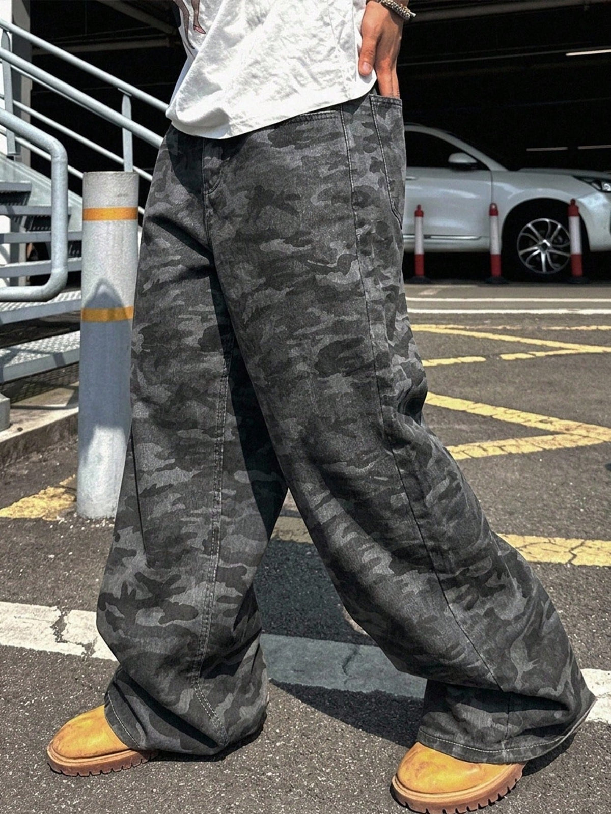 Baggy camouflage broek voor heren van denim met wijde rechte pijp en vijf zakken - beeld 11