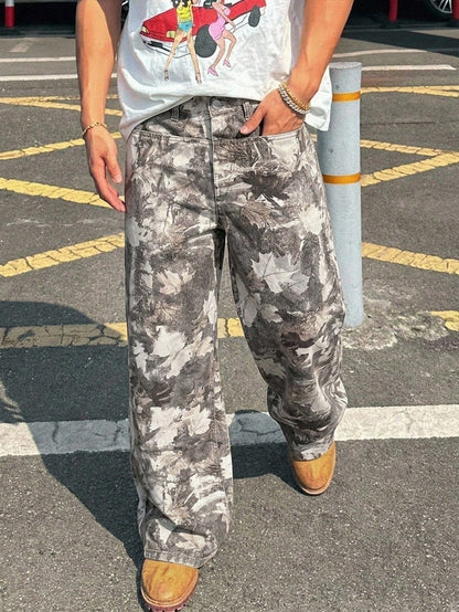 Baggy camouflage broek voor heren van denim met wijde rechte pijp en vijf zakken - beeld 12