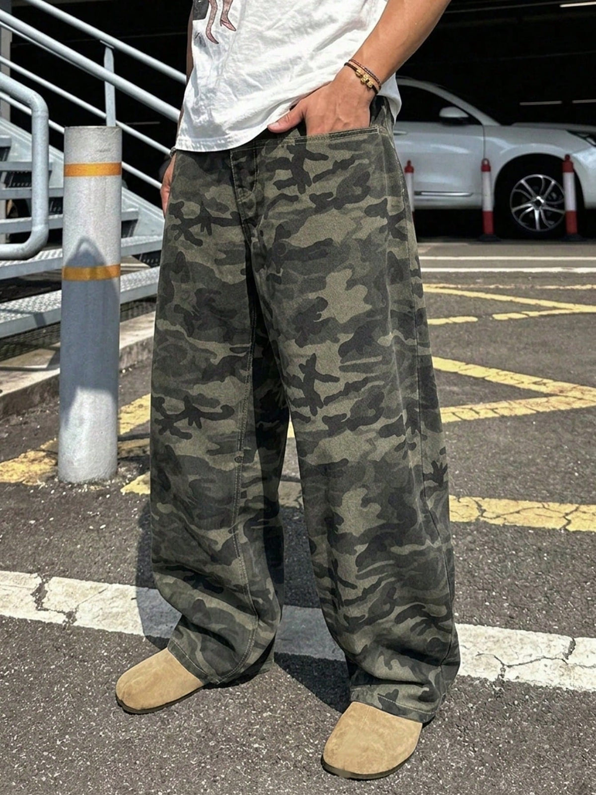 Baggy camouflage broek voor heren van denim met wijde rechte pijp en vijf zakken - beeld 6