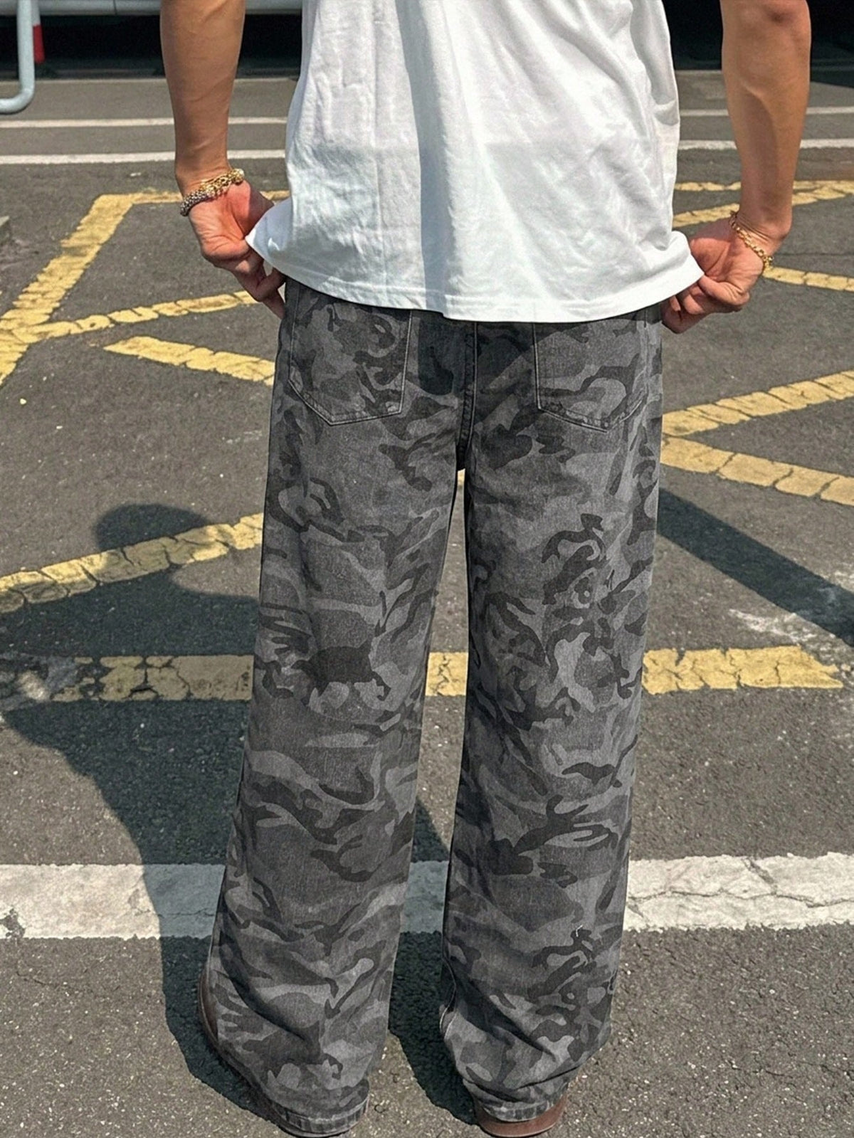 Baggy camouflage broek voor heren van denim met wijde rechte pijp en vijf zakken - beeld 8