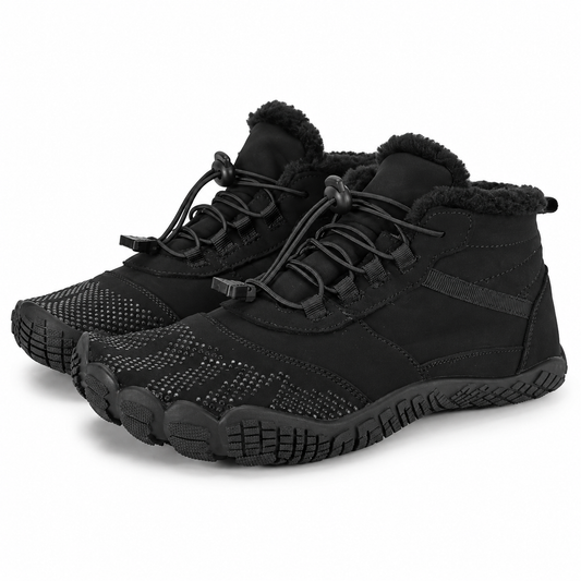 Unisex barefoot enkellaarzen met fleecevoering en elastische veter met stopper - zwart