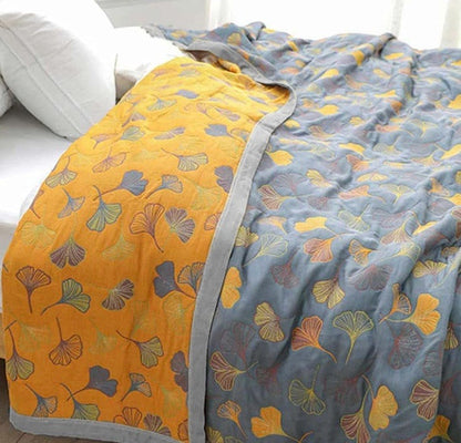 Dubbelzijdige bedsprei met ginkgobladeren en brede bies - beeld 3