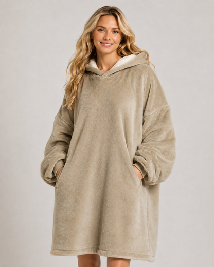 Oversized beige hoodie deken met lichter gevoerde capuchon