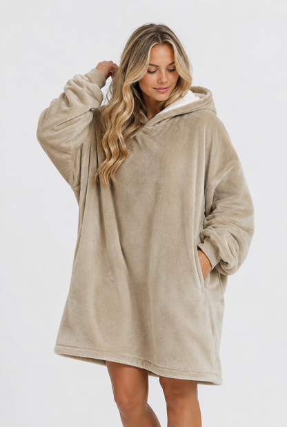 Oversized beige hoodie deken met lichter gevoerde capuchon