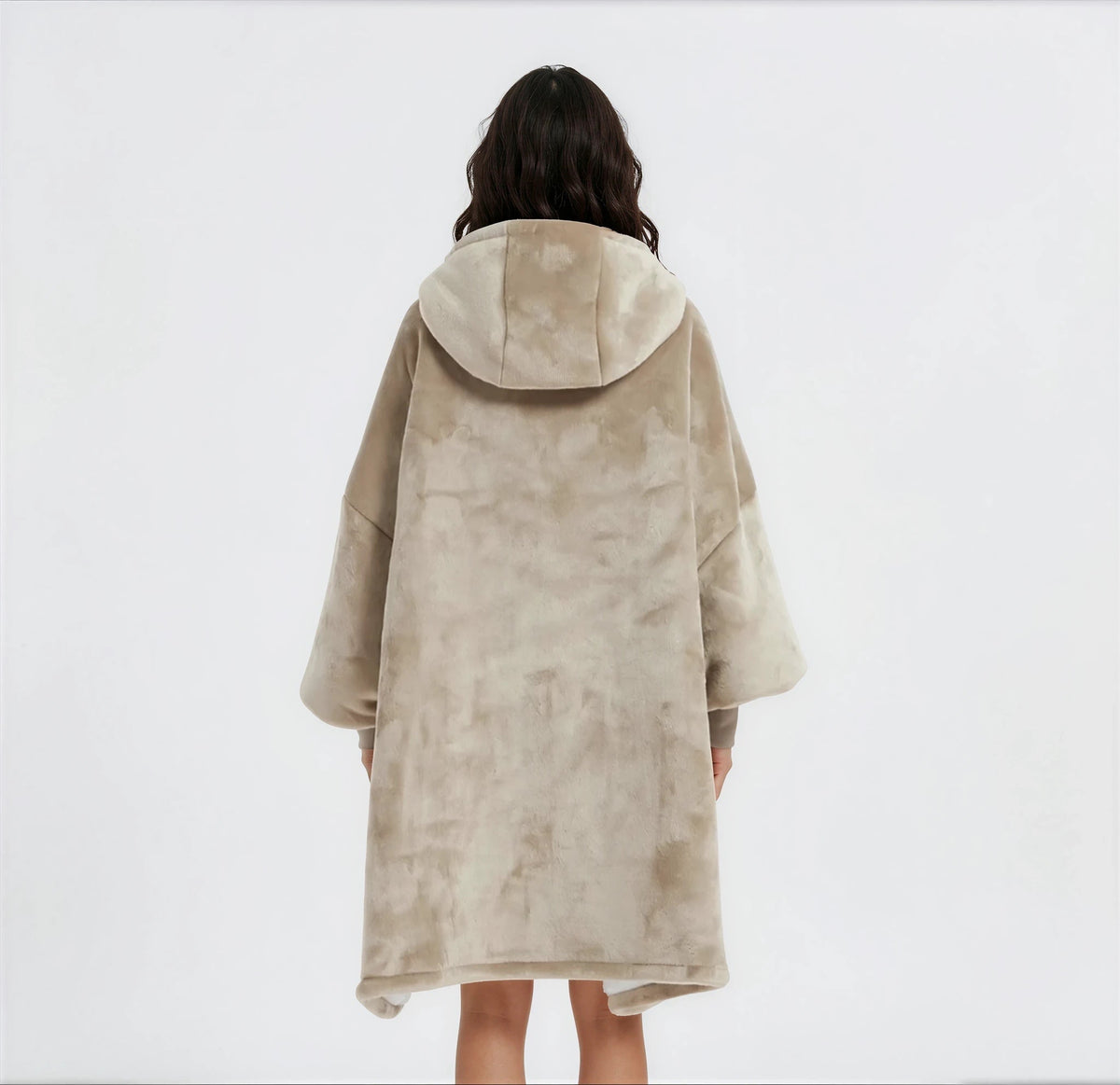 Oversized beige hoodie deken met lichter gevoerde capuchon