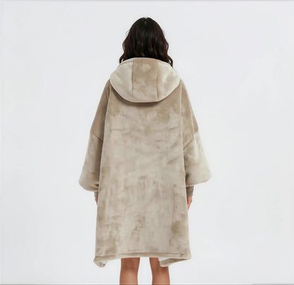 Oversized beige hoodie deken met lichter gevoerde capuchon