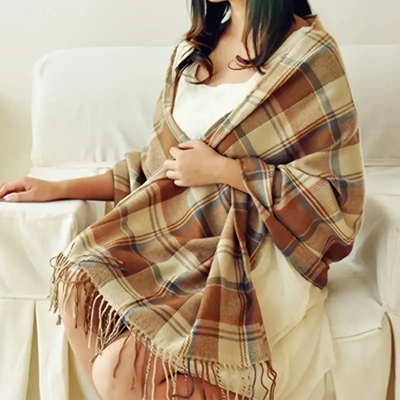 Kasjmier Sjaal – Zachte, Warme & Luxe Winteraccessoire met Tijdloos Ruitenpatroon