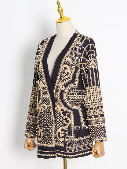 Kralenblazer dames met diepe V-hals en open voorkant