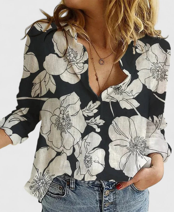 Linnen blouse dames met knoopsluiting en reverskraag - foto 12