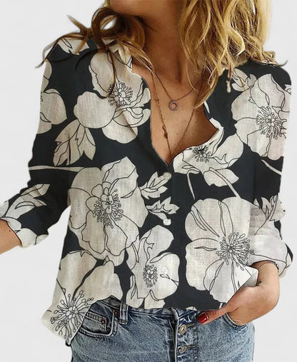 Linnen blouse dames met knoopsluiting en reverskraag - foto 12