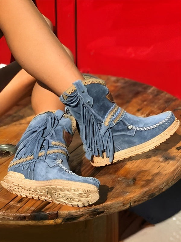 Boho dameslaarsjes in suède look met franjes en gevlochten band - beeld 8