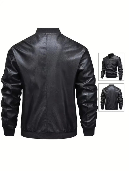 Slim fit bomberjack voor heren in leerlook met ribboorden - beeld 2