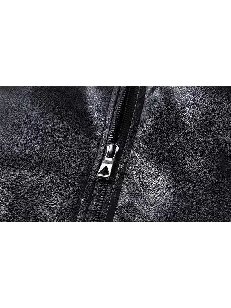 Slim fit bomberjack voor heren in leerlook met ribboorden - beeld 3