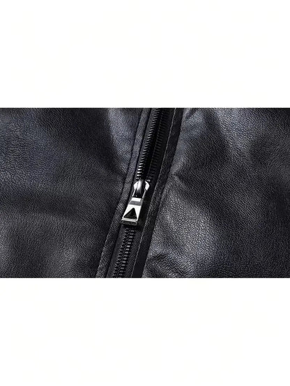 Slim fit bomberjack voor heren in leerlook met ribboorden - beeld 3