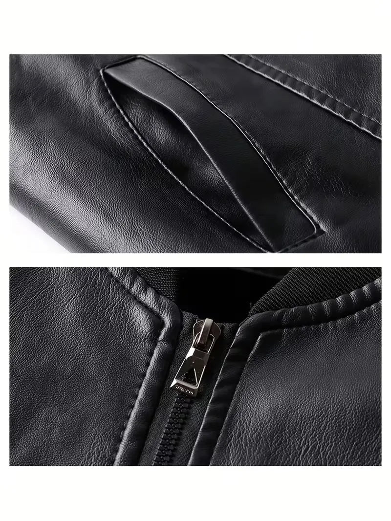 Slim fit bomberjack voor heren in leerlook met ribboorden - beeld 4