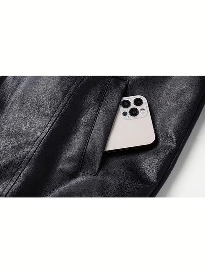 Slim fit bomberjack voor heren in leerlook met ribboorden - beeld 5