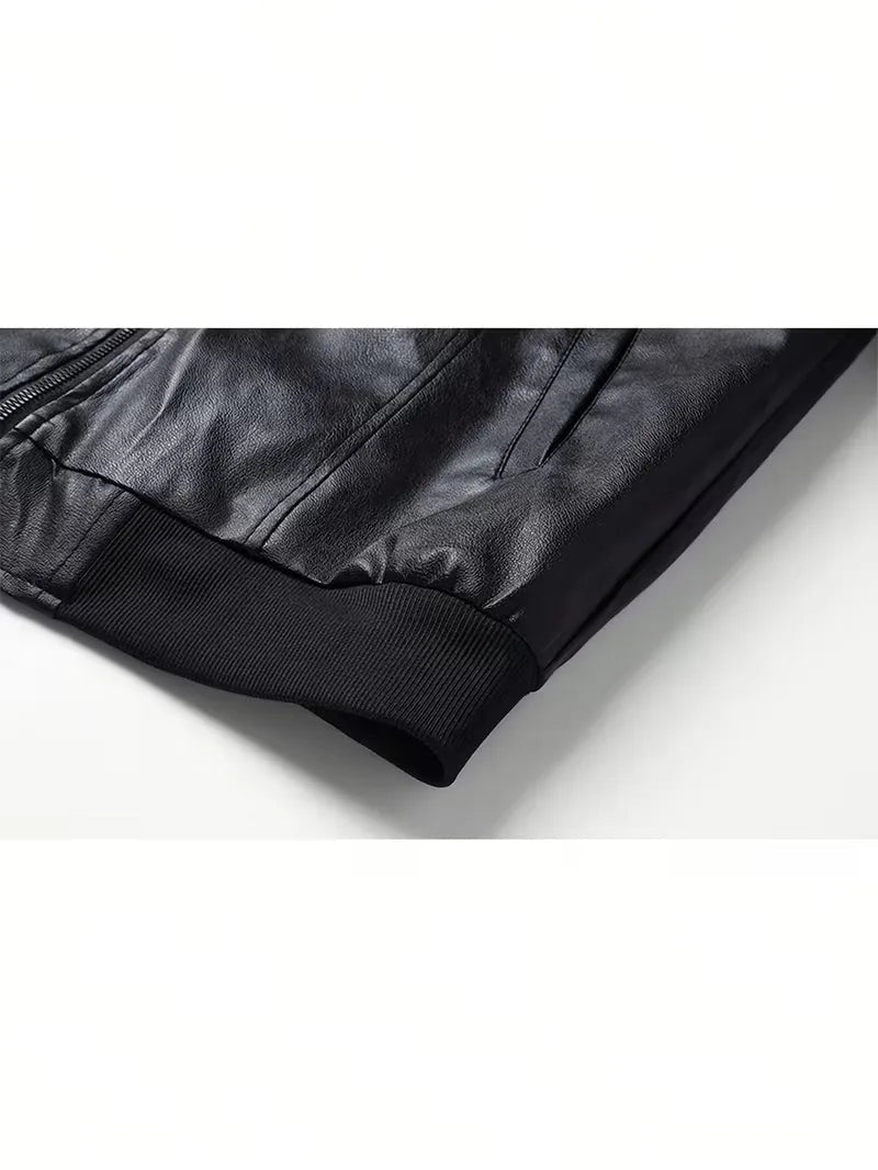 Slim fit bomberjack voor heren in leerlook met ribboorden - beeld 6