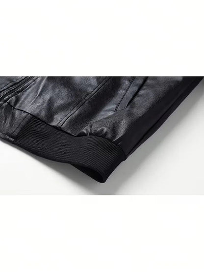 Slim fit bomberjack voor heren in leerlook met ribboorden - beeld 6