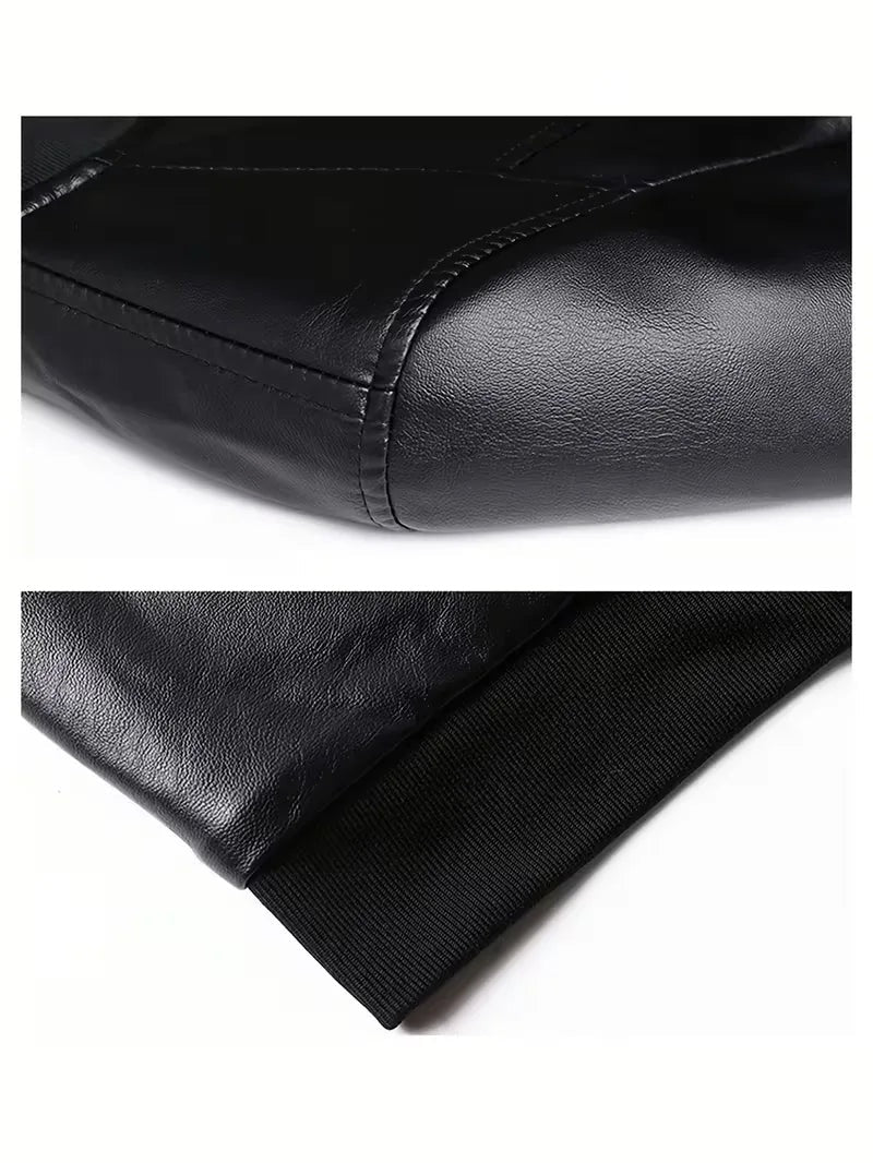 Slim fit bomberjack voor heren in leerlook met ribboorden - beeld 7
