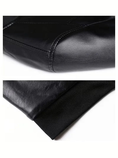 Slim fit bomberjack voor heren in leerlook met ribboorden - beeld 7