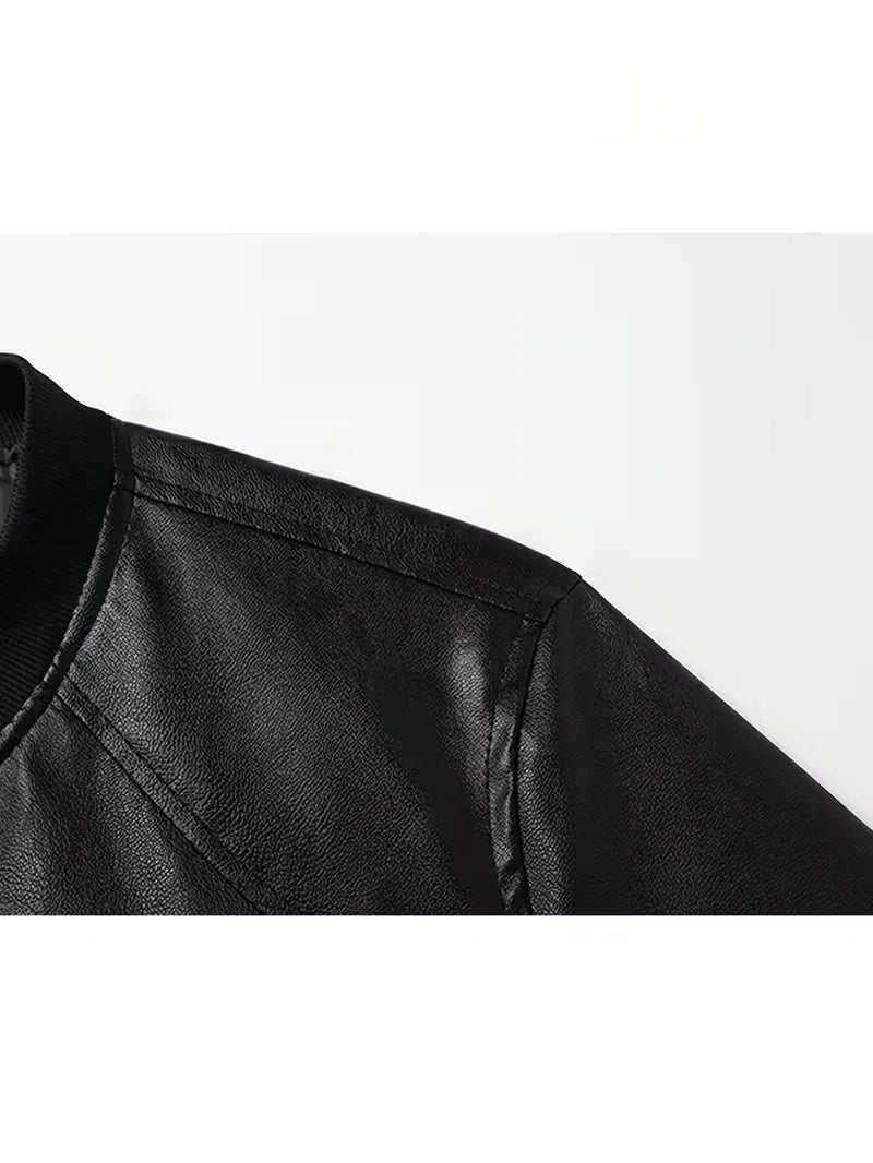 Slim fit bomberjack voor heren in leerlook met ribboorden - beeld 8