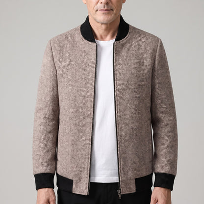 Bomberjack voor heren in wollook met diamantmotief - camel