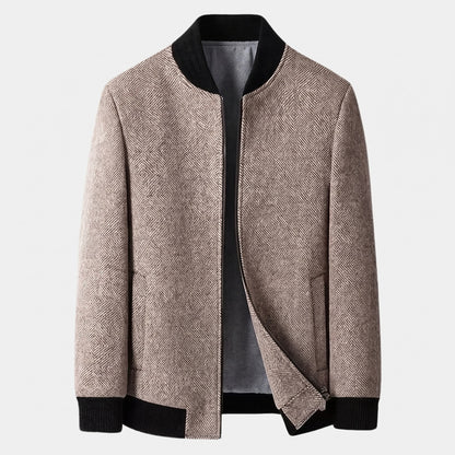 Bomberjack voor heren in wollook met diamantmotief - camel