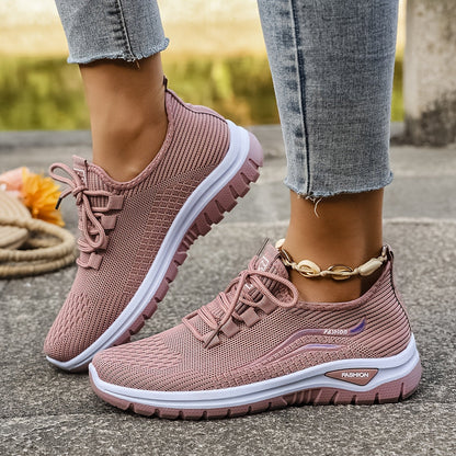 Brede damessneakers van ademend gebreid mesh met dempende zool - oudroze