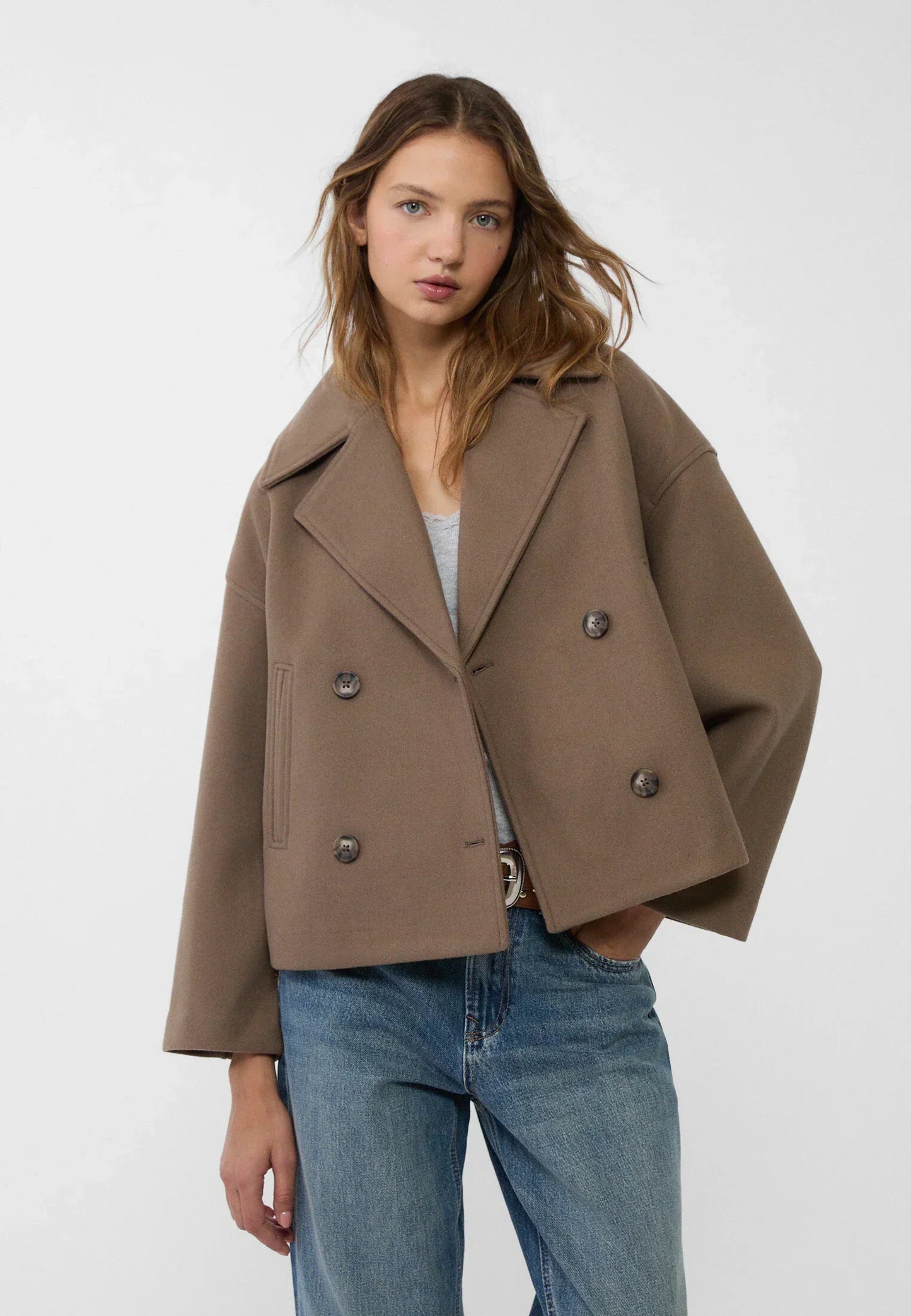 Korean Fashion - Korte Dames Jas met Dubbele Rij Knopen en Tijdloos Design