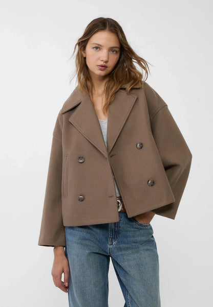 Korean Fashion - Korte Dames Jas met Dubbele Rij Knopen en Tijdloos Design