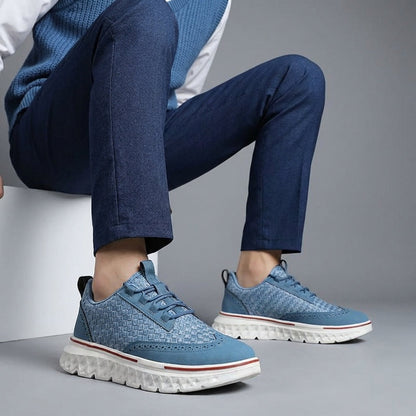 Brogue herensneakers in leerlook met geperst vlechtmotief en diep ingesneden profielzool - beeld 10