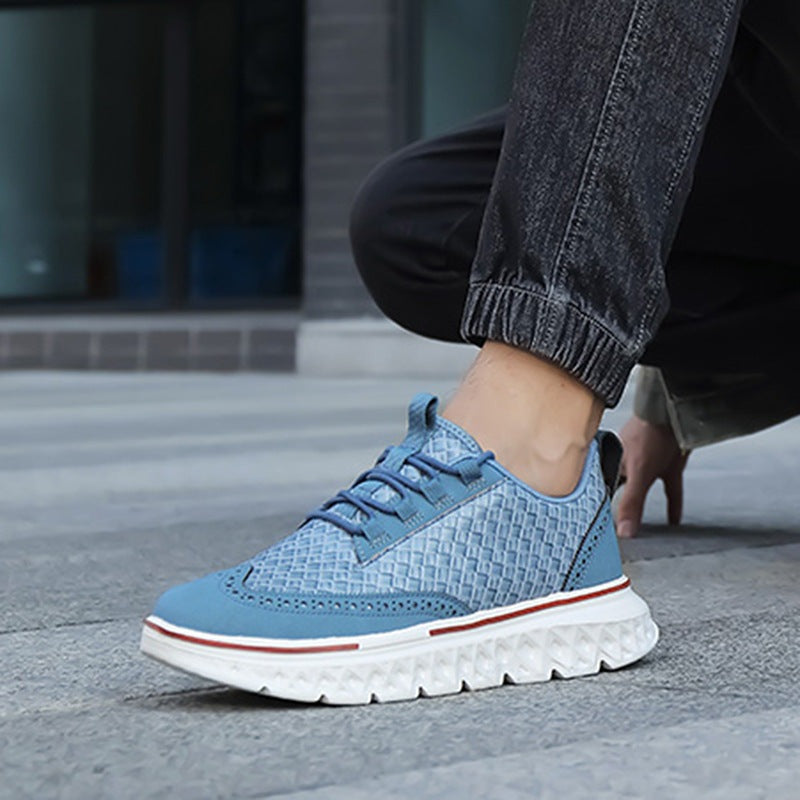 Brogue herensneakers in leerlook met geperst vlechtmotief en diep ingesneden profielzool - beeld 6