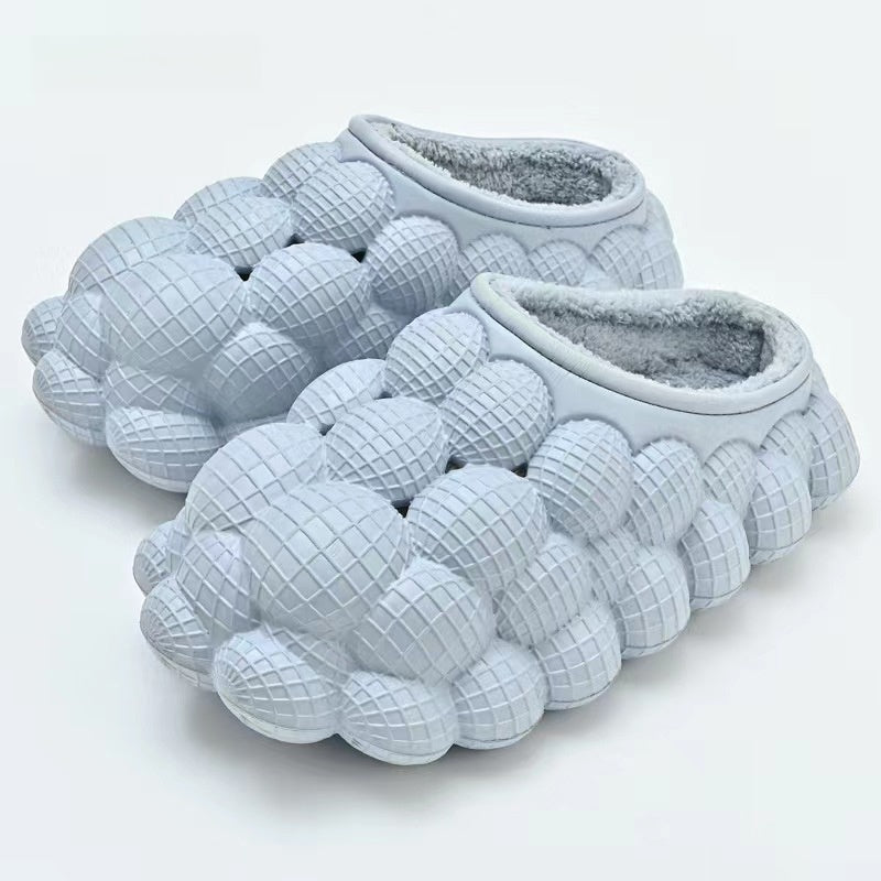 Bubble slides van EVA met bolletjes over de hele schaal en pluche voering - lichtblauw