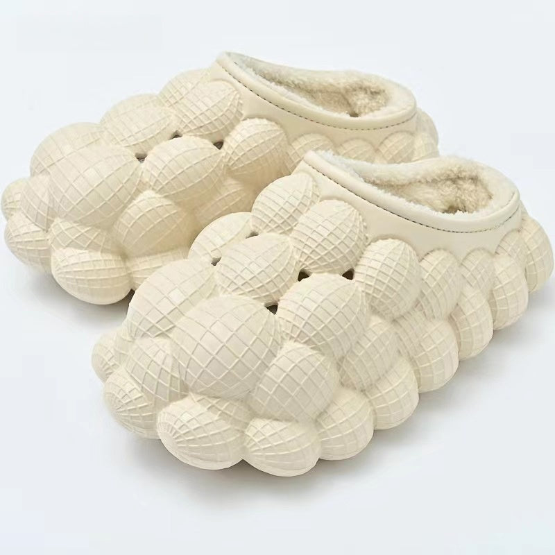 Bubble slides van EVA met bolletjes over de hele schaal en pluche voering - crème