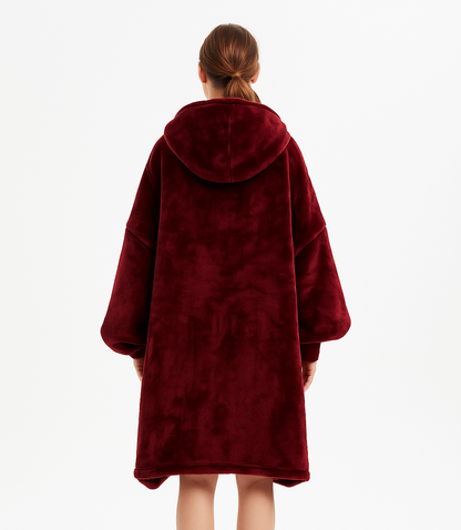 Oversized bordeauxrode hoodie deken met crèmekleurig gevoerde capuchon