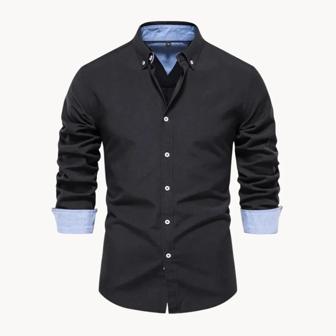 Button-down overhemd voor heren met contrasterende manchetten - zwart